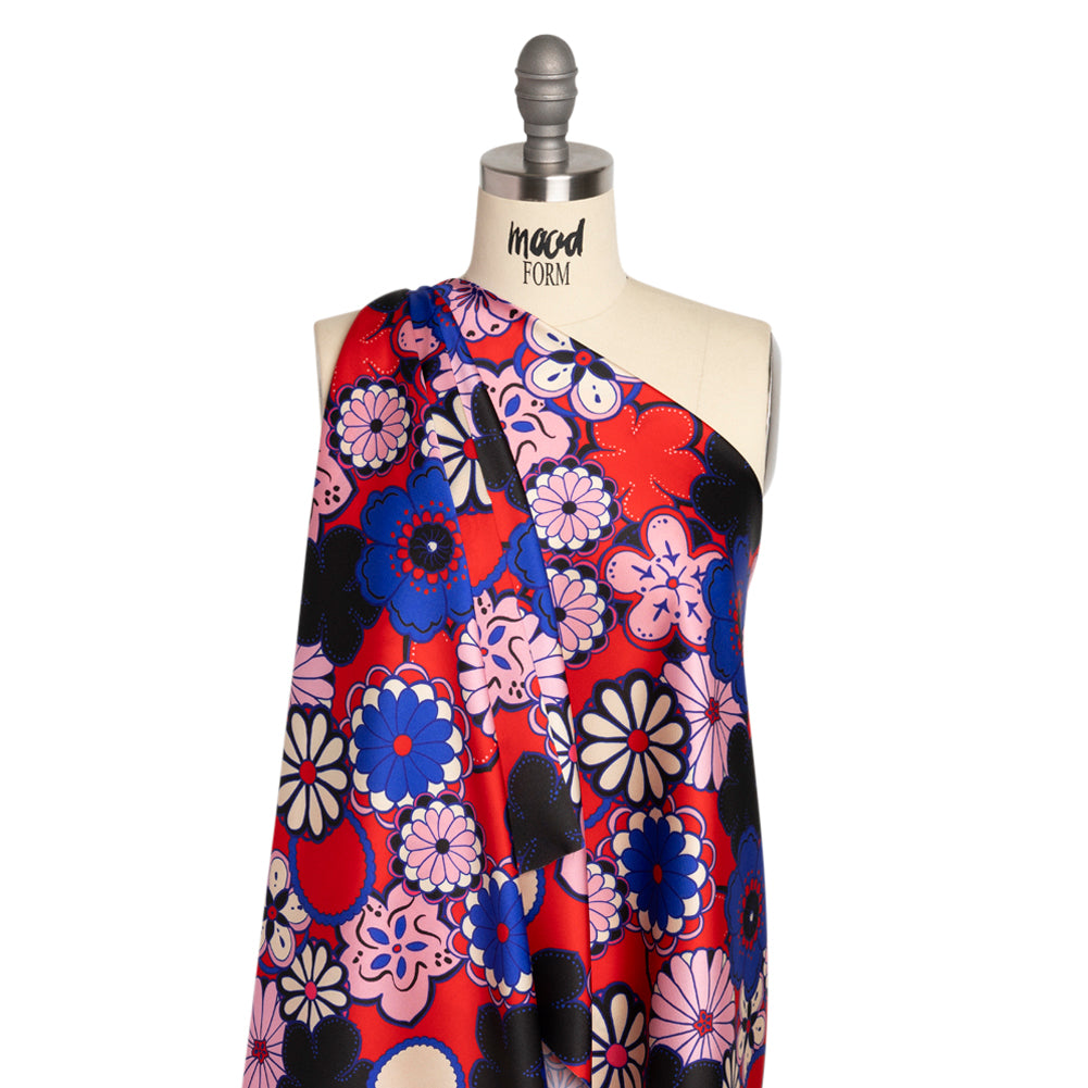 Recycled Polyester Twill Print - Red, Pink and Blue Floral - Mood Exclusive Confectioner's Crocus Drape
