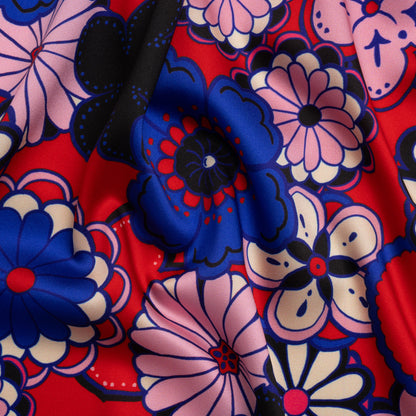 Recycled Polyester Twill Print - Red, Pink and Blue Floral - Mood Exclusive Confectioner's Crocus