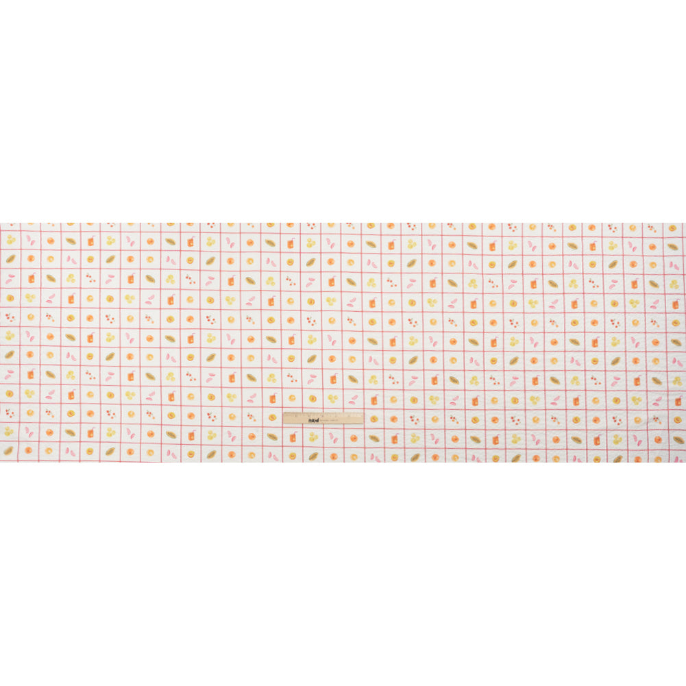 Cotton and Viscose Striped Seersucker Print - White Windowpane Checks and Fruit - Mood Exclusive Fruit Juice Jackpot Full