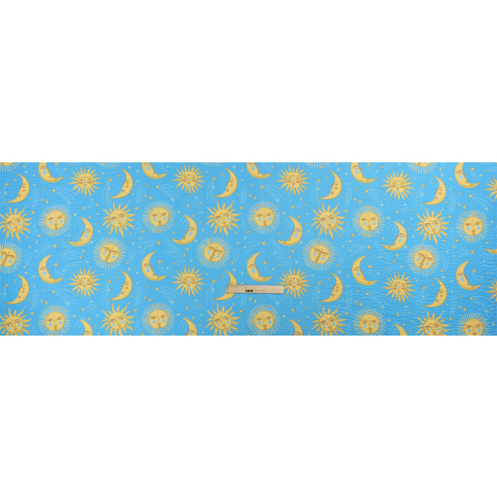 Cotton and Viscose Striped Seersucker Print - Sky Blue Suns and Moons - Mood Exclusive Friendly Faces Full