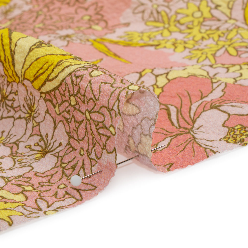 Mood Exclusive Pink Cherry Blossom Lessons Stretch Polyester Seersucker Detail
