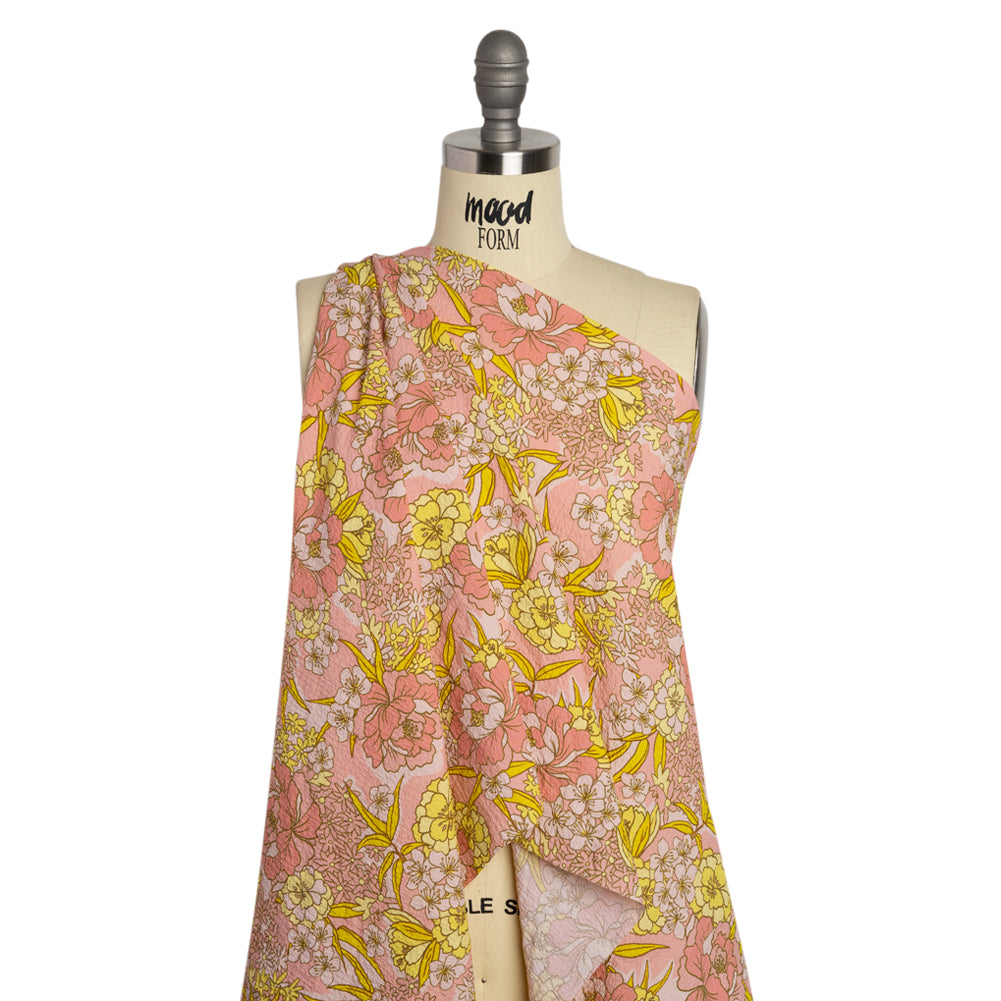 Mood Exclusive Pink Cherry Blossom Lessons Stretch Polyester Seersucker Drape