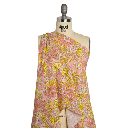 Mood Exclusive Pink Cherry Blossom Lessons Stretch Polyester Seersucker Drape