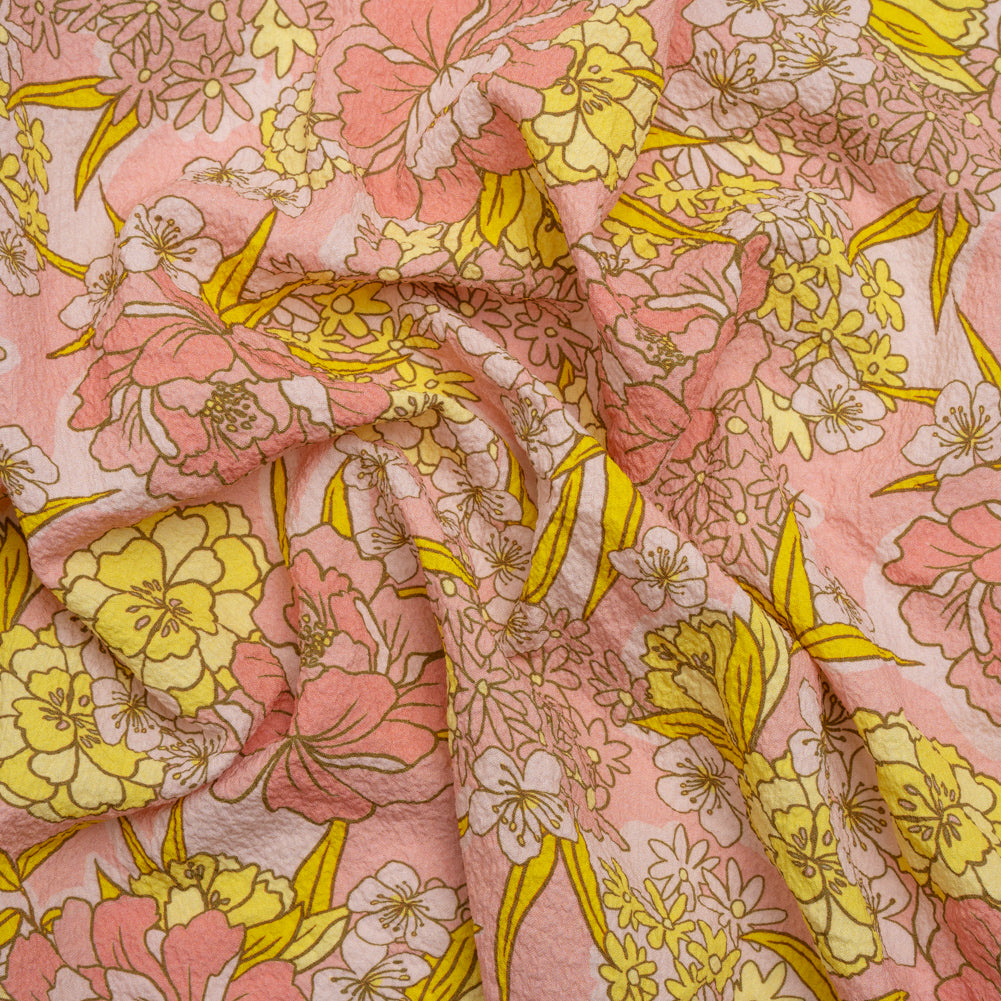 Mood Exclusive Pink Cherry Blossom Lessons Stretch Polyester Seersucker