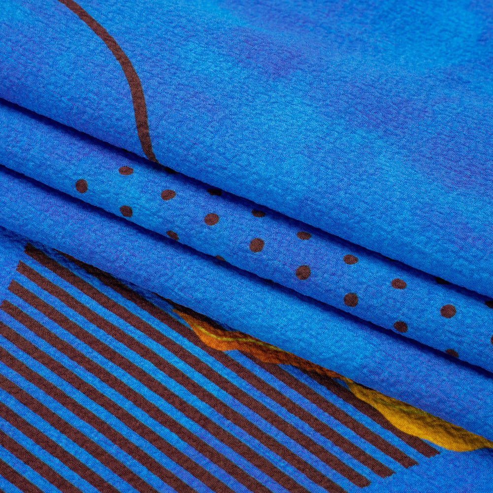 Mood Exclusive Blue Calligraph Creator Stretch Polyester Seersucker Folded