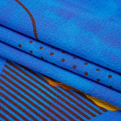Mood Exclusive Blue Calligraph Creator Stretch Polyester Seersucker Folded