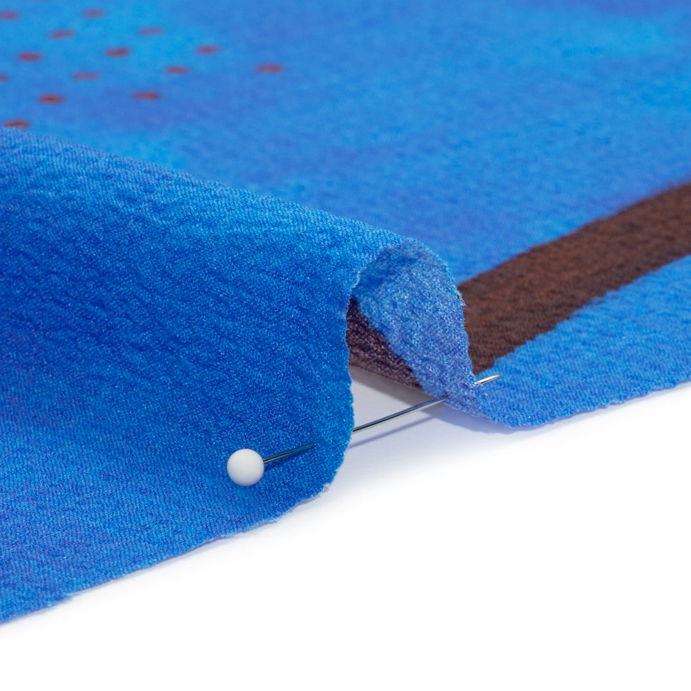 Mood Exclusive Blue Calligraph Creator Stretch Polyester Seersucker Detail