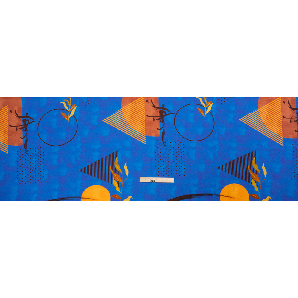Mood Exclusive Blue Calligraph Creator Stretch Polyester Seersucker Full