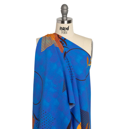 Mood Exclusive Blue Calligraph Creator Stretch Polyester Seersucker Drape