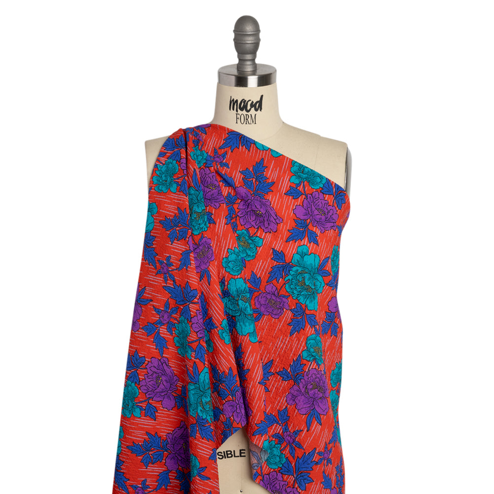 Mood Exclusive Red Through the Rain Stretch Polyester Seersucker Drape