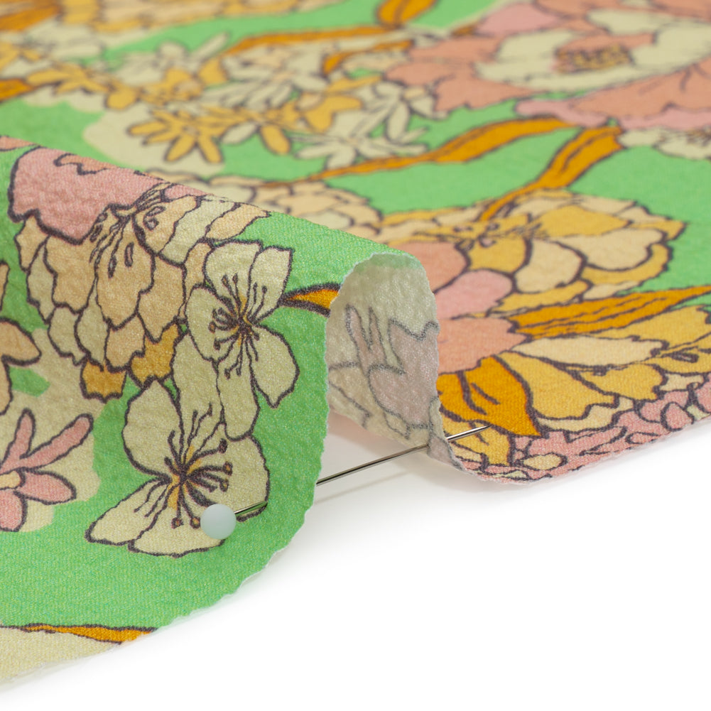 Mood Exclusive Green Cherry Blossom Lessons Stretch Polyester Seersucker Detail