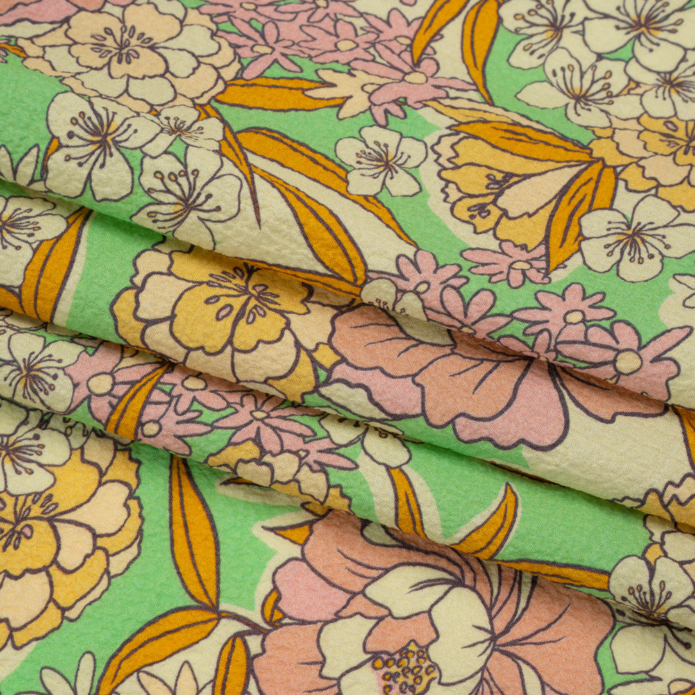 Mood Exclusive Green Cherry Blossom Lessons Stretch Polyester Seersucker Folded