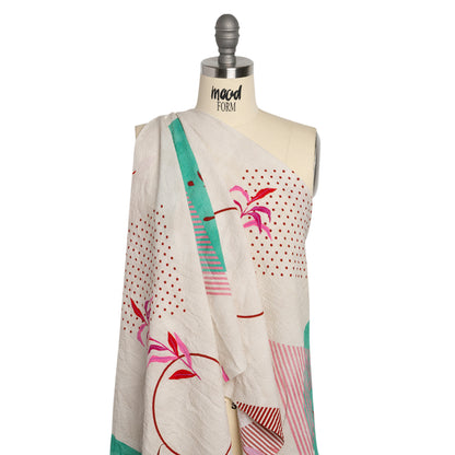 Mood Exclusive Cream Calligraph Creator Stretch Polyester Seersucker Drape