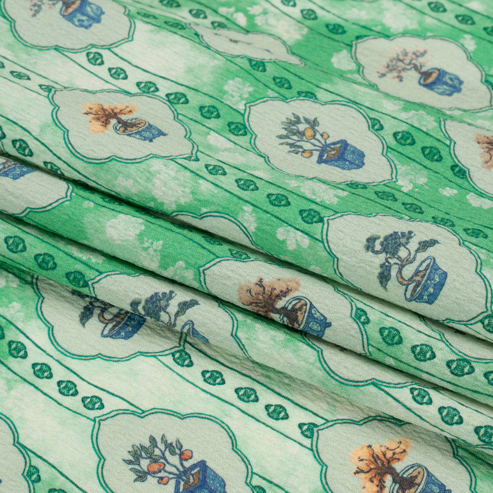 Mood Exclusive Green Peaceful Trees Stretch Polyester Seersucker Folded
