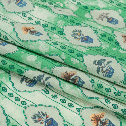 Mood Exclusive Green Peaceful Trees Stretch Polyester Seersucker Folded