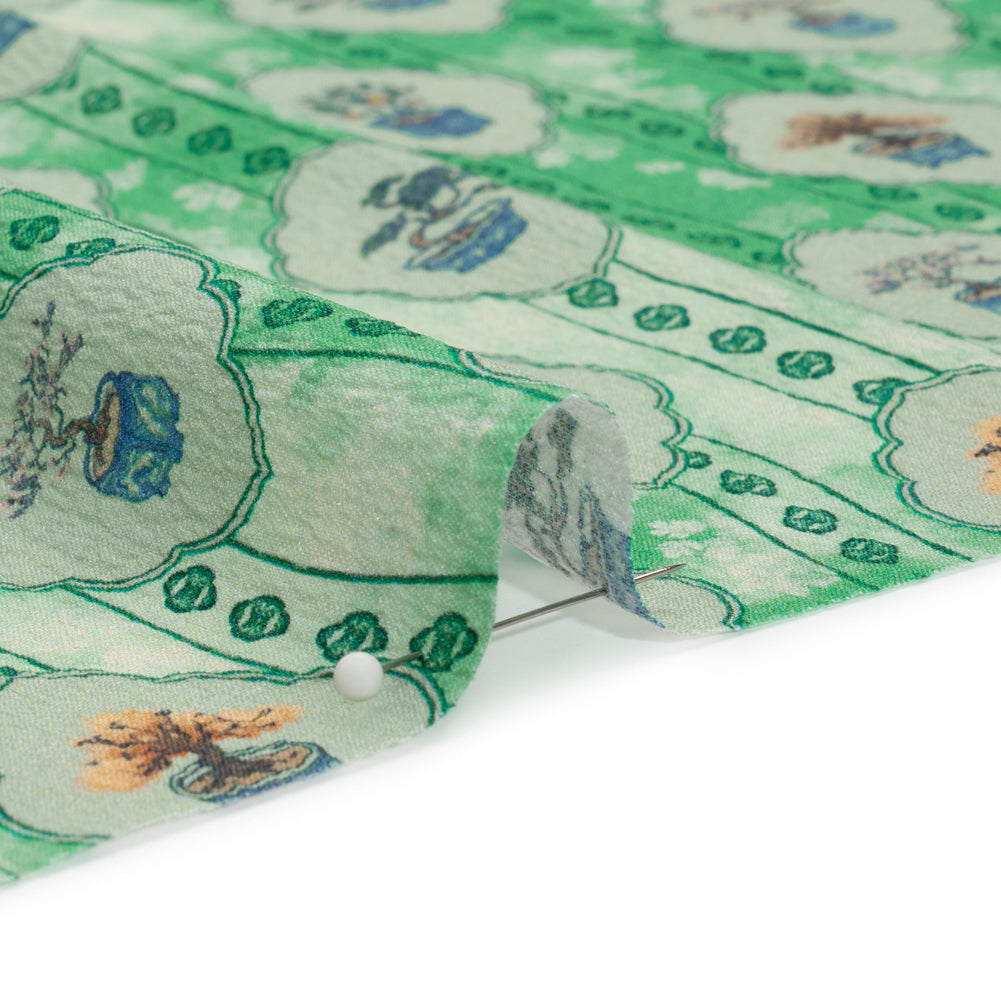 Mood Exclusive Green Peaceful Trees Stretch Polyester Seersucker Detail