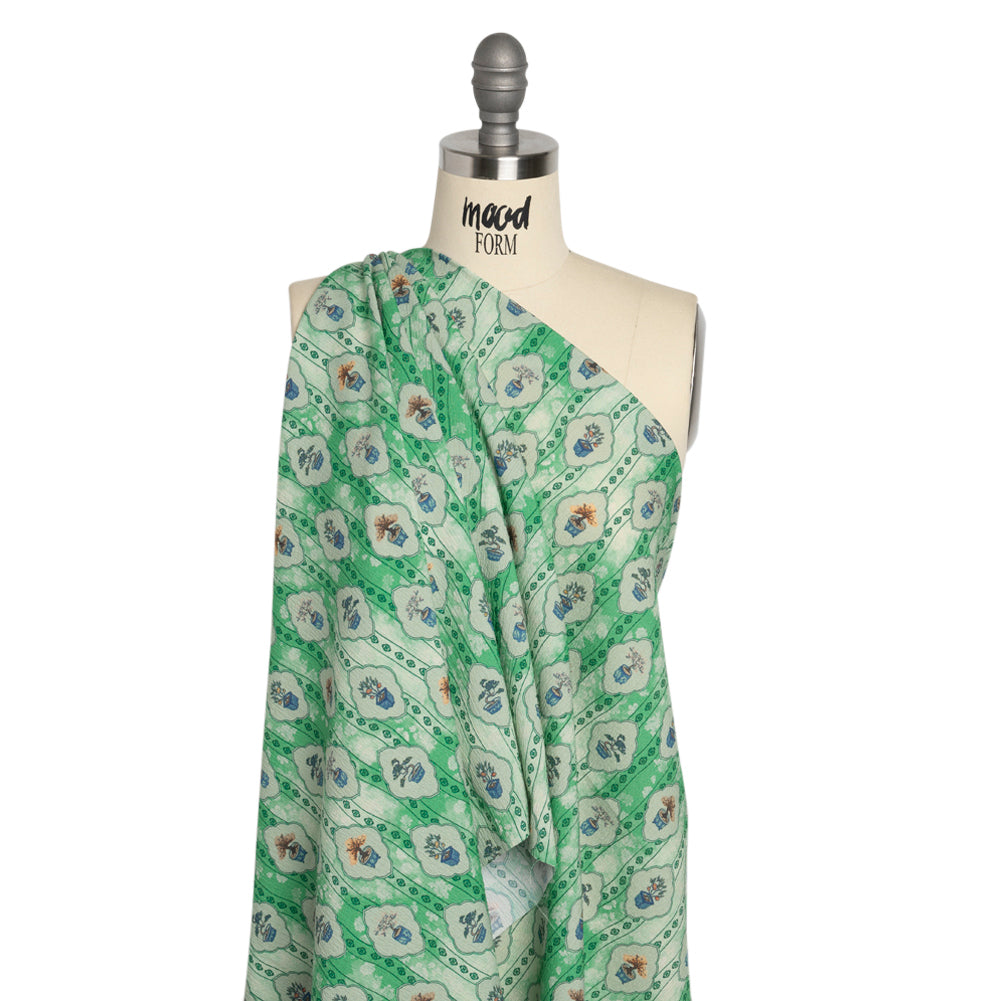 Mood Exclusive Green Peaceful Trees Stretch Polyester Seersucker Drape