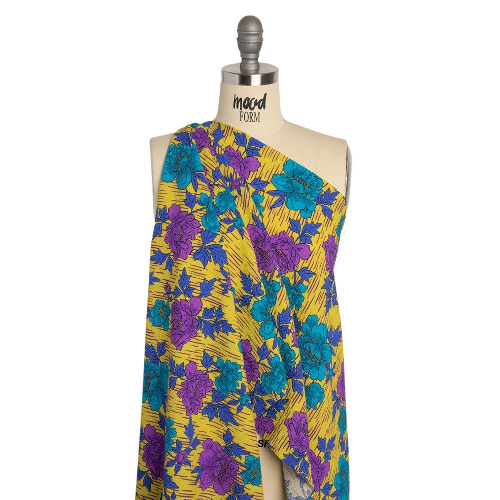 Mood Exclusive Yellow Through the Rain Stretch Polyester Seersucker Drape