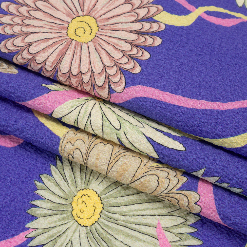 Mood Exclusive Blue Goodness Gardens Stretch Polyester Seersucker Folded