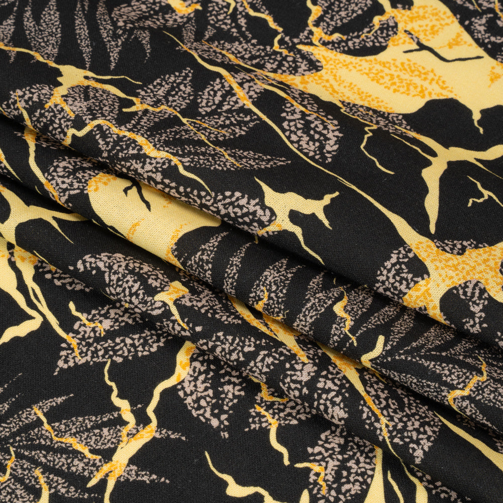 Linen and Rayon Woven Print - Black and Yellow Floral - Mood Exclusive Fossilized Memories Folded
