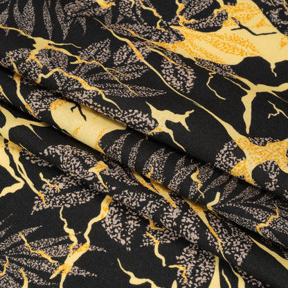 Linen and Rayon Woven Print - Black and Yellow Floral - Mood Exclusive Fossilized Memories Folded