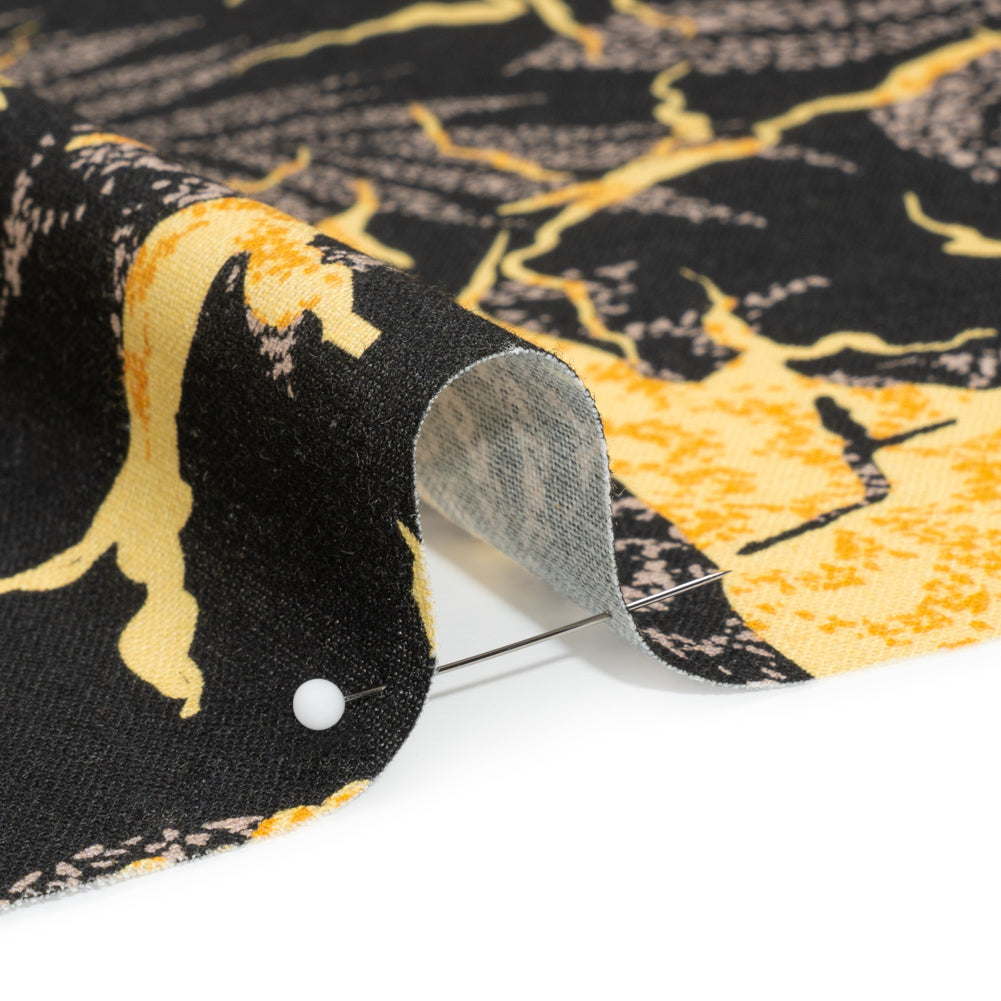 Linen and Rayon Woven Print - Black and Yellow Floral - Mood Exclusive Fossilized Memories Detail