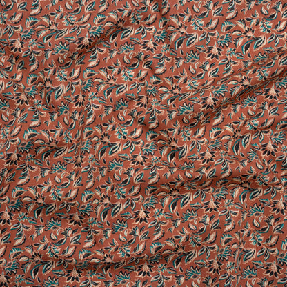 Cotton Poplin Print - Burnt Orange and Teal Leaves - Mood Exclusive Cranberry Corral