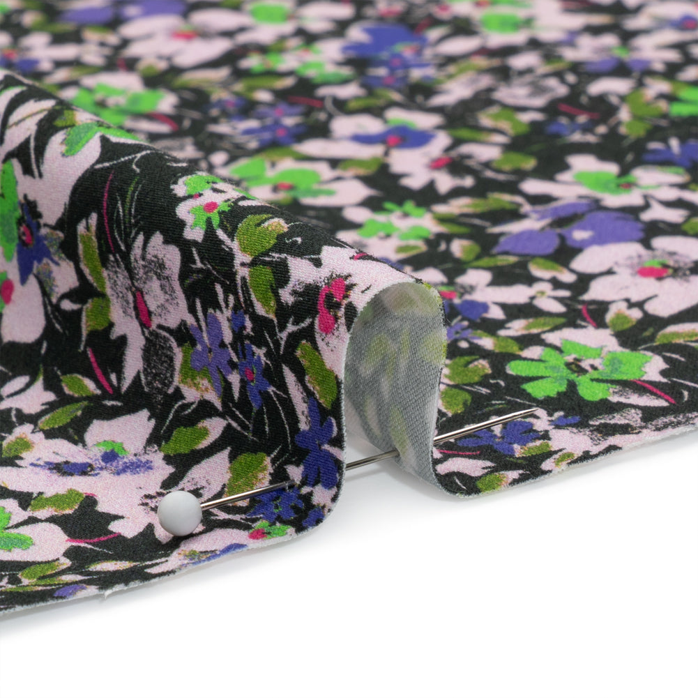 Stretch Cotton and Viscose Sateen Print - Indigo, Lime and Black Floral - Mood Exclusive Meandering at Midnight Folded