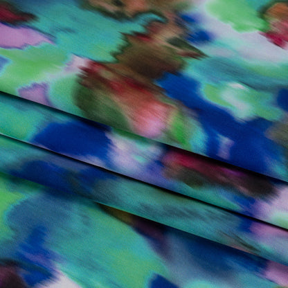 Stretch Polyester Woven Print - Green, Blue and Brown Abstract - Mood Exclusive Spinning World Folded