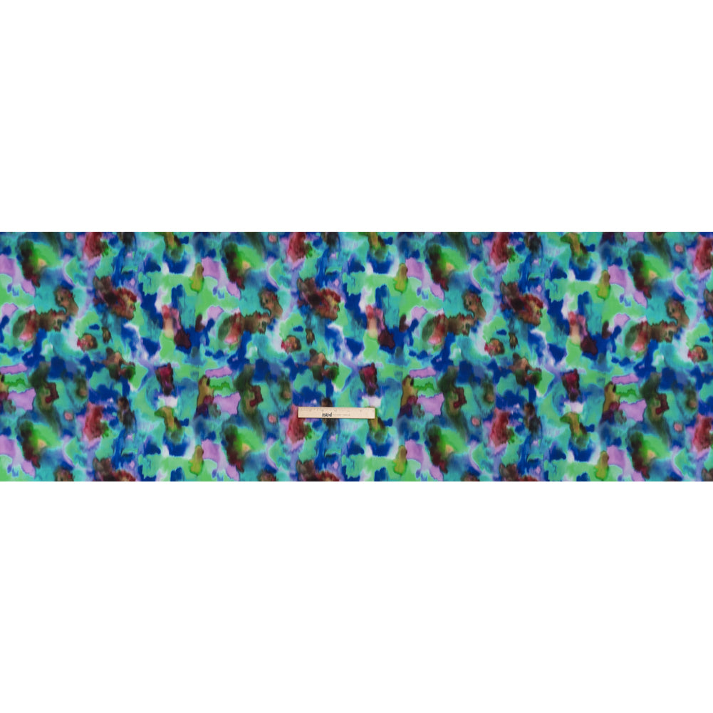 Stretch Polyester Woven Print - Green, Blue and Brown Abstract - Mood Exclusive Spinning World Full