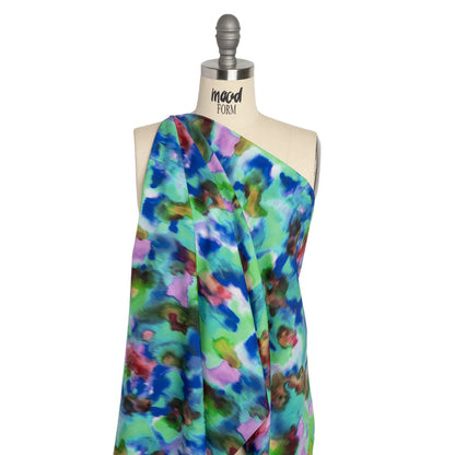 Stretch Polyester Woven Print - Green, Blue and Brown Abstract - Mood Exclusive Spinning World Drape