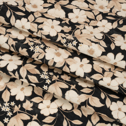 Brushed Stretch Cotton Twill Print - Black and Cream Floral - Mood Exclusive Moon-Calm Meeting Folded