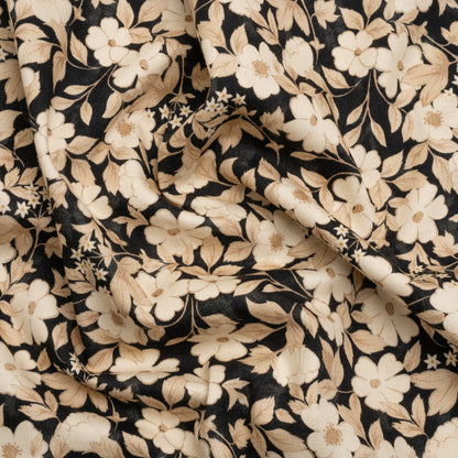 Brushed Stretch Cotton Twill Print - Black and Cream Floral - Mood Exclusive Moon-Calm Meeting