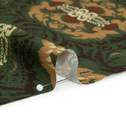 Viscose Twill Print - Green and Tan Leafy Ikat Medallions - Mood Exclusive Acacia Arena Folded