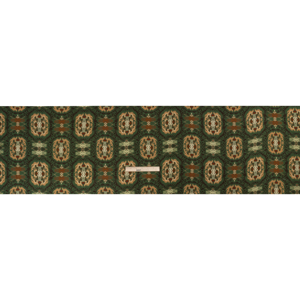 Viscose Twill Print - Green and Tan Leafy Ikat Medallions - Mood Exclusive Acacia Arena Drape
