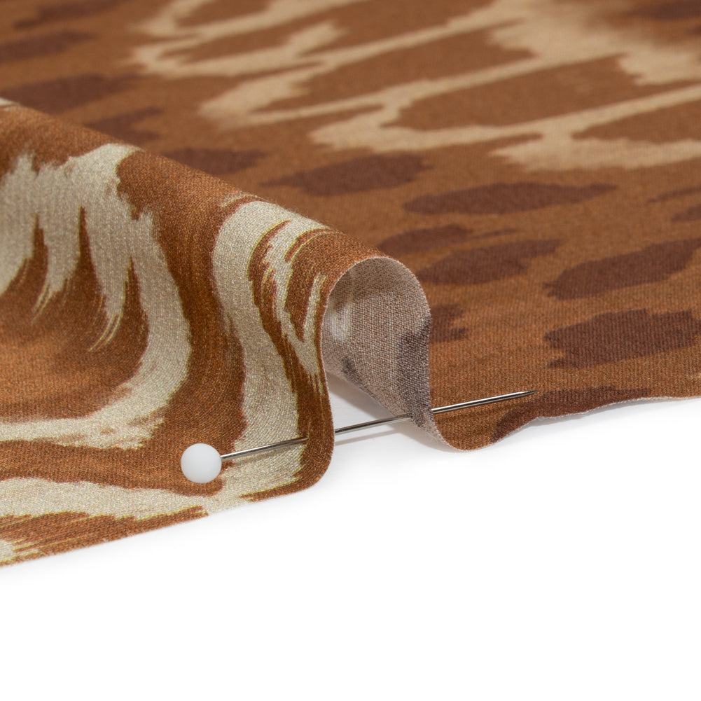 Sustainable Viscose Crepe Print - Brown and Beige Ikat Abstract - Mood Exclusive Woodgrain Test Folded