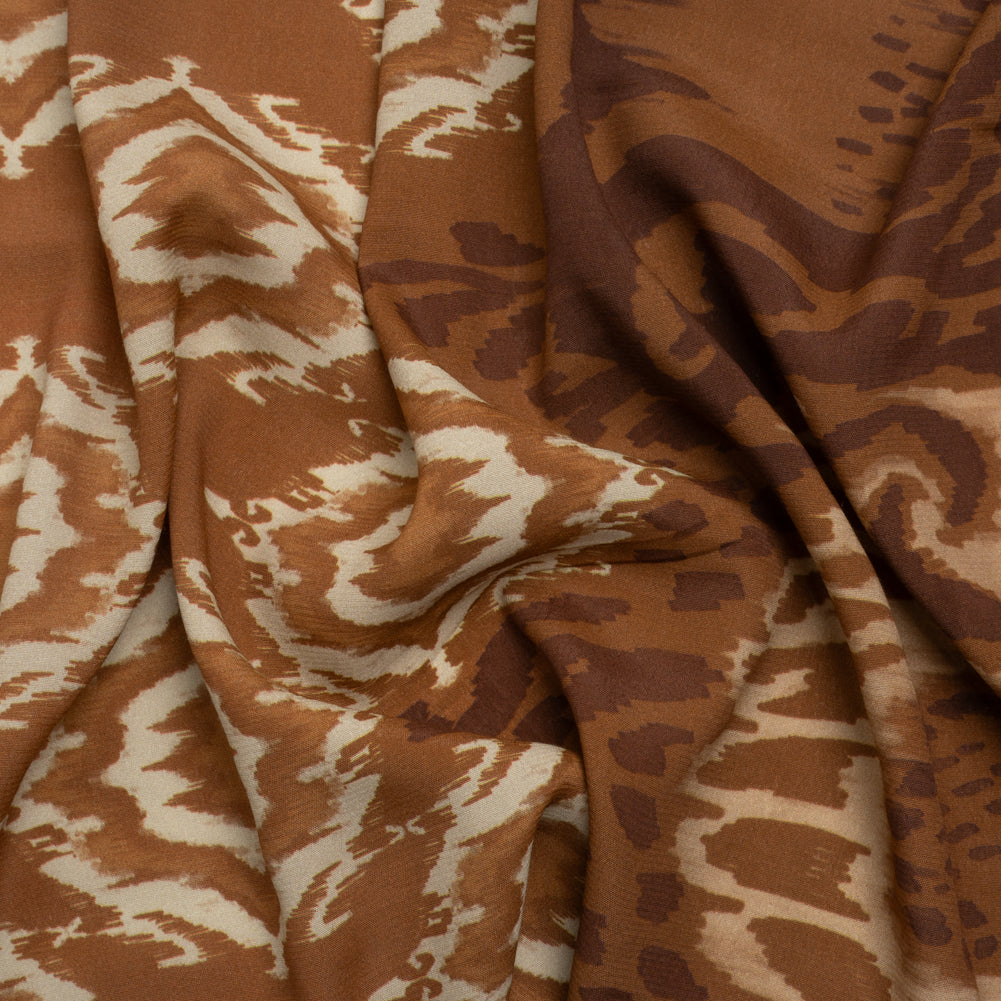Sustainable Viscose Crepe Print - Brown and Beige Ikat Abstract - Mood Exclusive Woodgrain Test