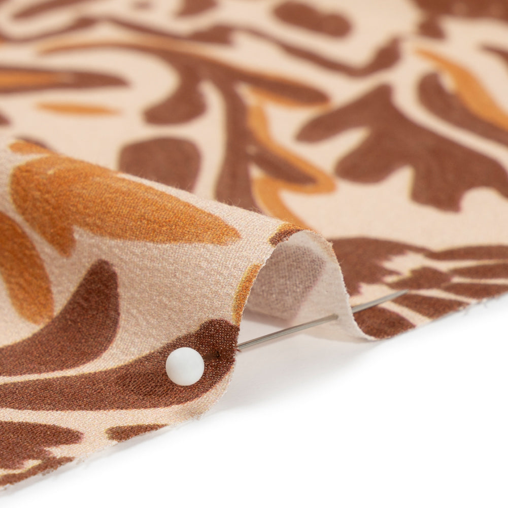 Sustainable Viscose Crepe Print - Beige, Burgundy and Orange Floral Damask - Mood Exclusive Pieces into Place Detail