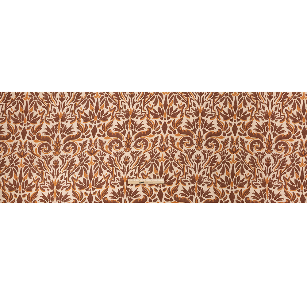 Sustainable Viscose Crepe Print - Beige, Burgundy and Orange Floral Damask - Mood Exclusive Pieces into Place Full