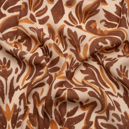Sustainable Viscose Crepe Print - Beige, Burgundy and Orange Floral Damask - Mood Exclusive Pieces into Place