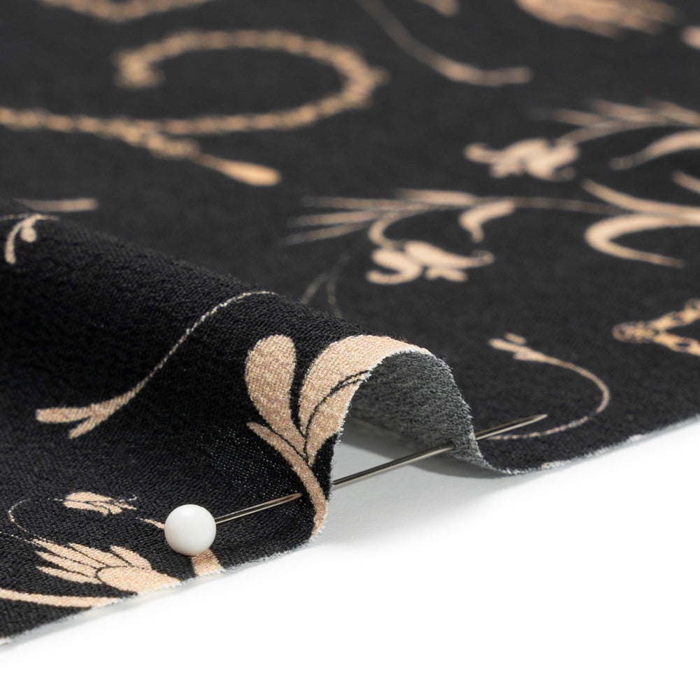 Sustainable Viscose Crepe Print - Black and Cream Flower Vases - Mood Exclusive Persephone's Treasures Detail