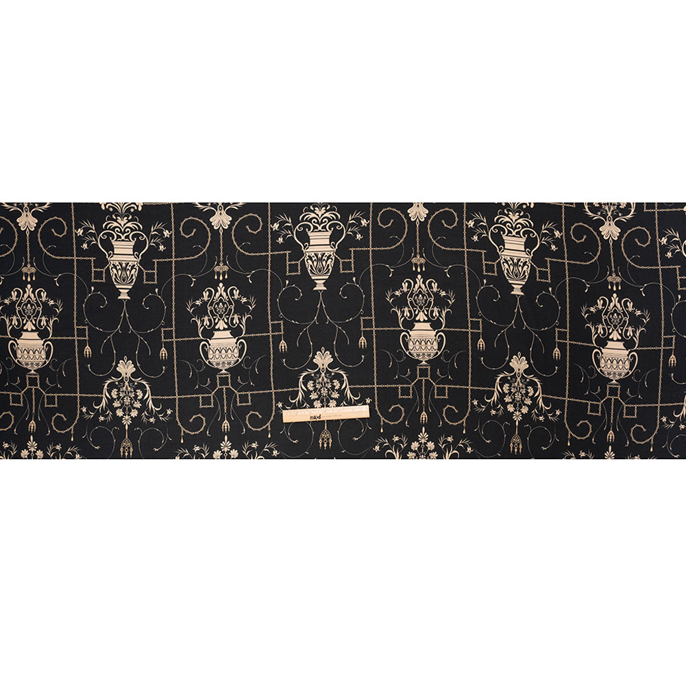 Sustainable Viscose Crepe Print - Black and Cream Flower Vases - Mood Exclusive Persephone's Treasures Full