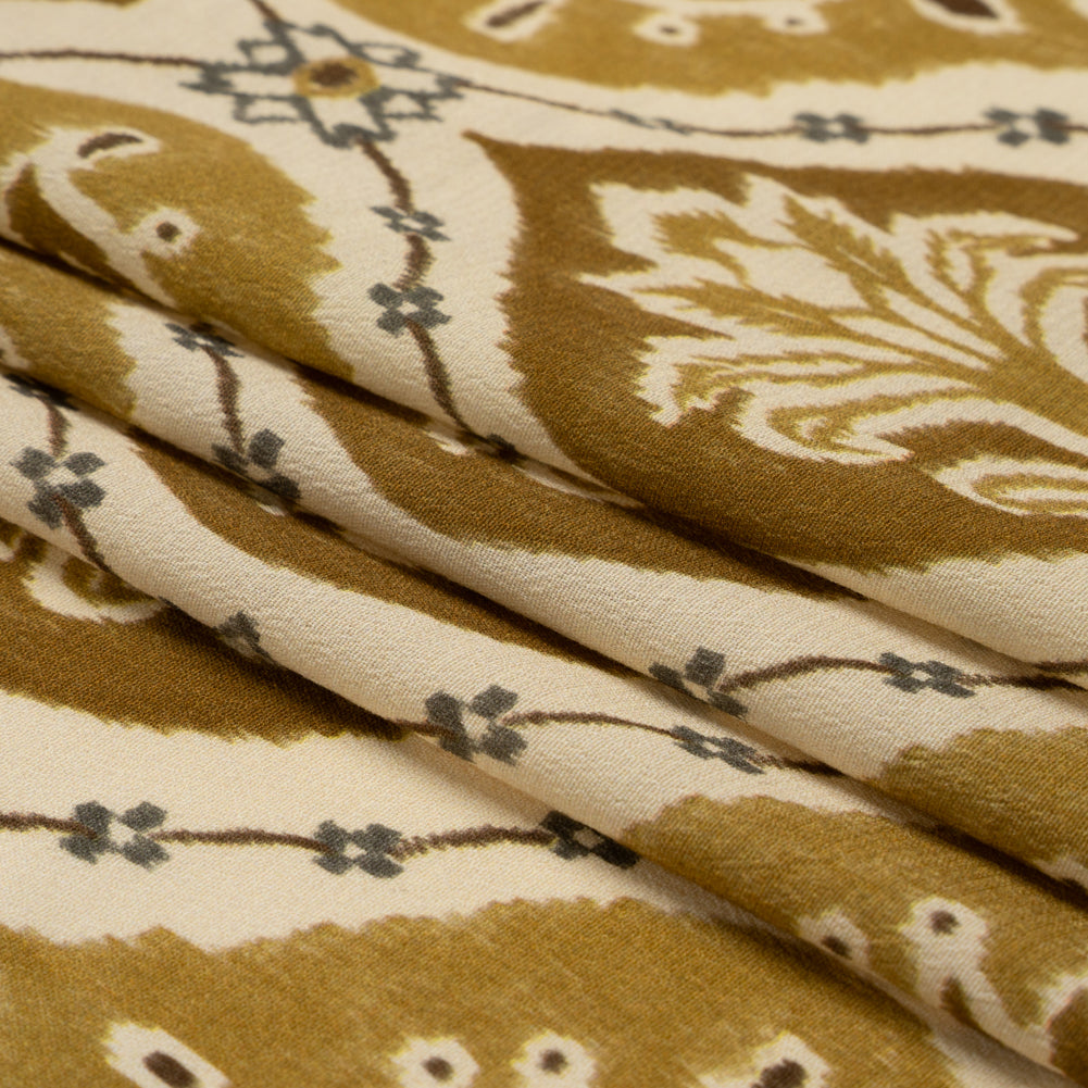 Sustainable Viscose Crepe Print - Golden Olive and Beige Floral Ogees - Mood Exclusive Salem Surroundings Folded