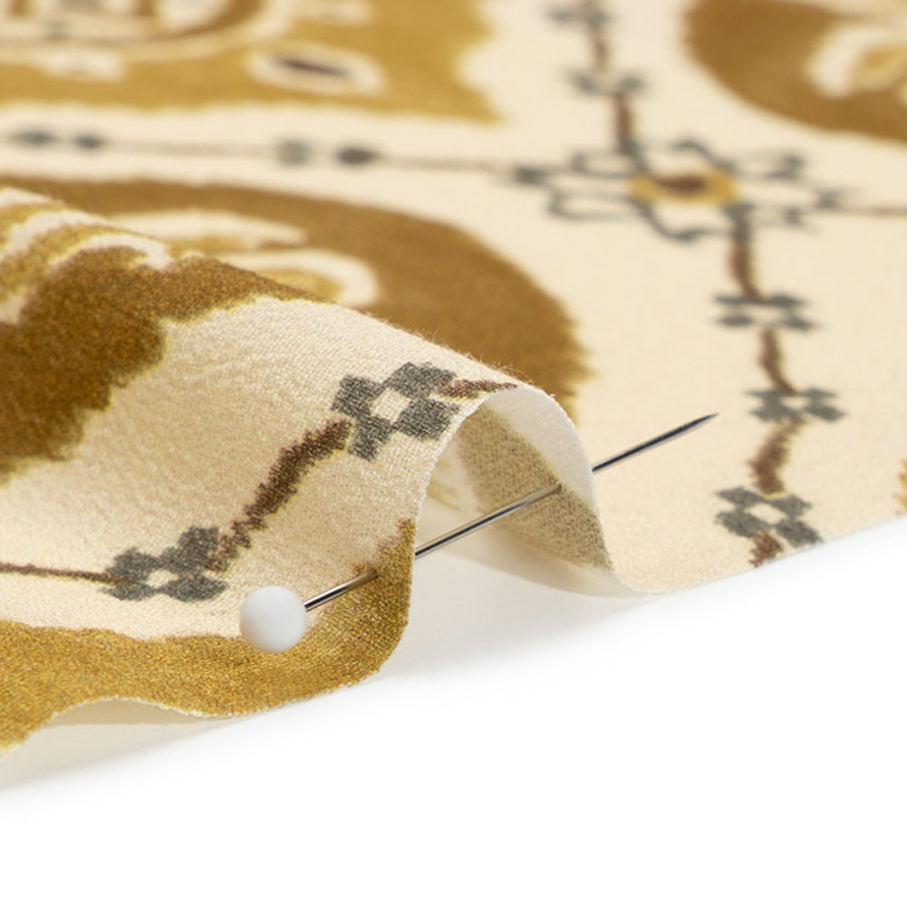 Sustainable Viscose Crepe Print - Golden Olive and Beige Floral Ogees - Mood Exclusive Salem Surroundings Detail