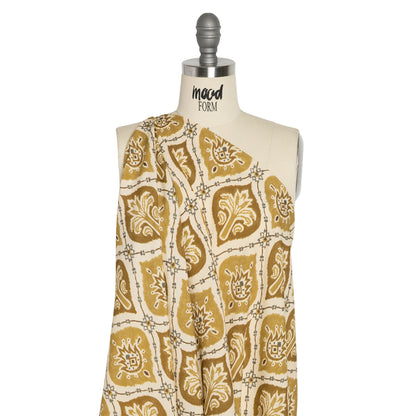 Sustainable Viscose Crepe Print - Golden Olive and Beige Floral Ogees - Mood Exclusive Salem Surroundings Drape