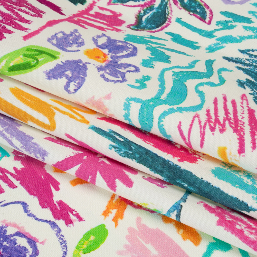 Stretch Cotton Canvas Print - White and Rainbow Crayon Flowers - Mood Exclusive Inner Child Folded