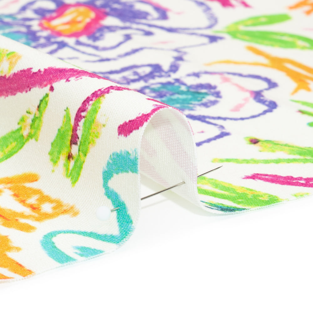 Stretch Cotton Canvas Print - White and Rainbow Crayon Flowers - Mood Exclusive Inner Child Detail