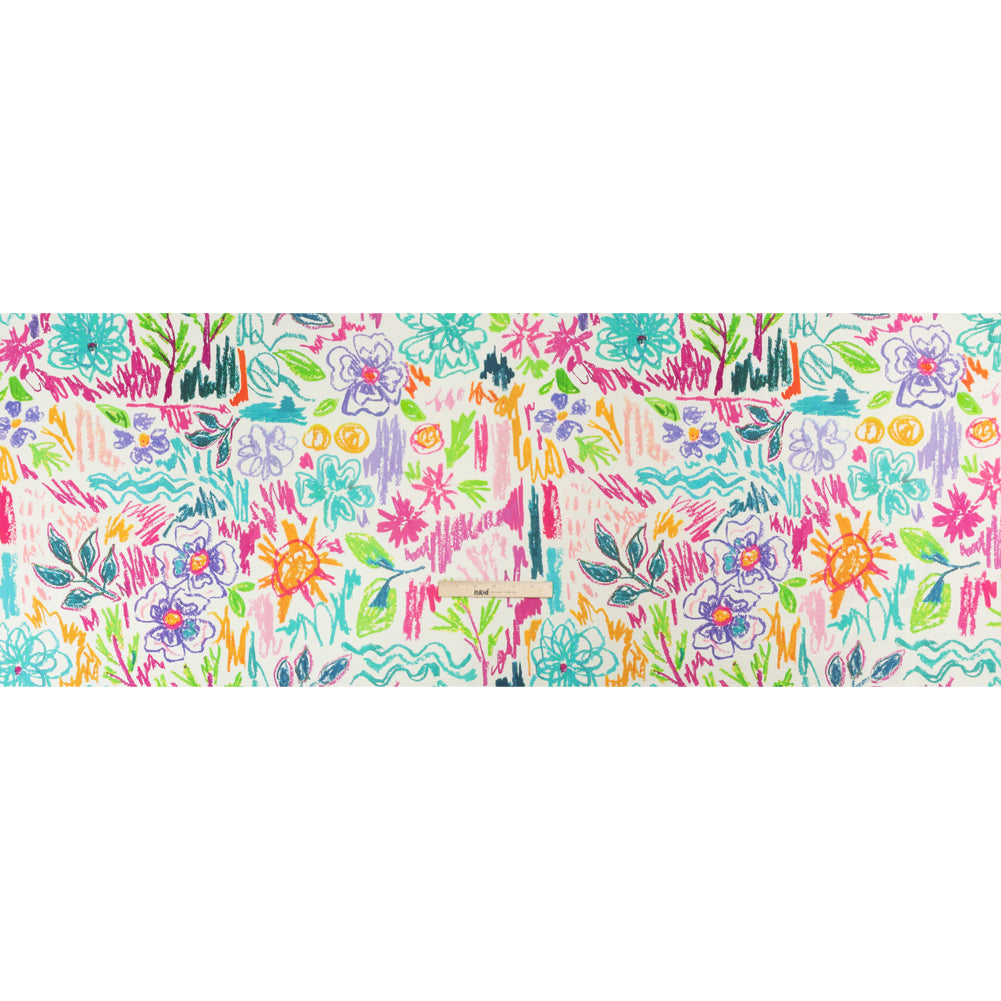 Stretch Cotton Canvas Print - White and Rainbow Crayon Flowers - Mood Exclusive Inner Child Full