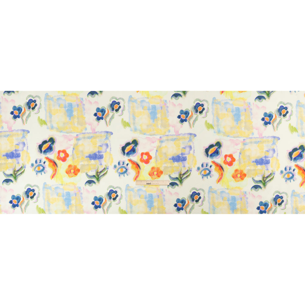 Stretch Cotton Canvas Print - White and Yellow Painterly Floral - Mood Exclusive Step One Full