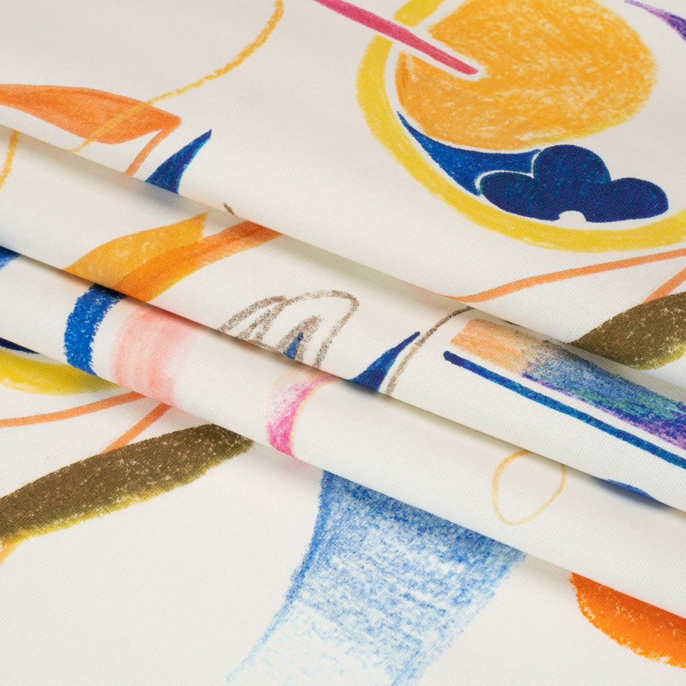 Stretch Cotton Canvas Print - White, Blue and Orange Abstract - Mood Exclusive Kandinsky Craze Folded